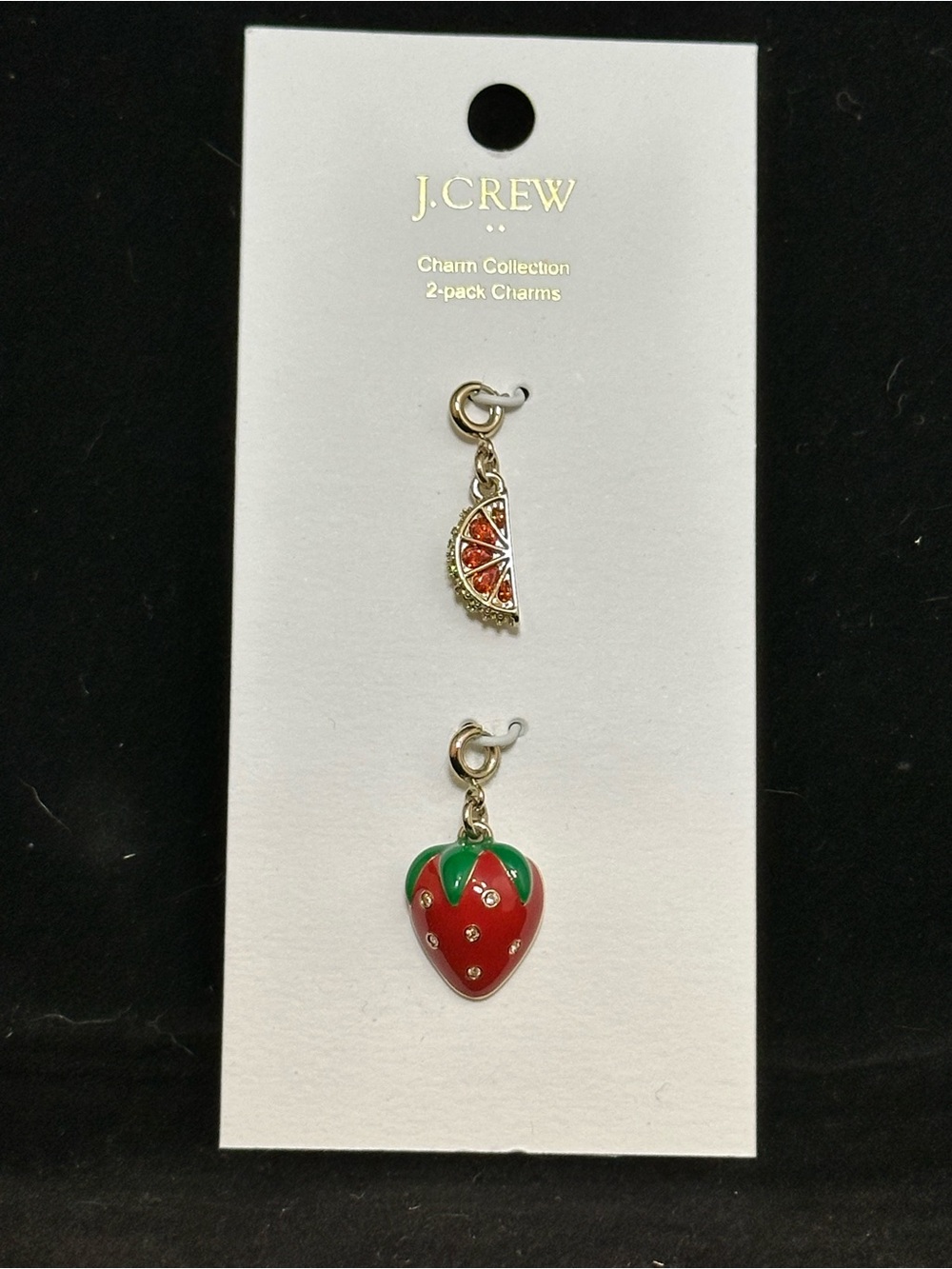 J.Crew Factory Red Strawberry & Orange Slice Charm Set
